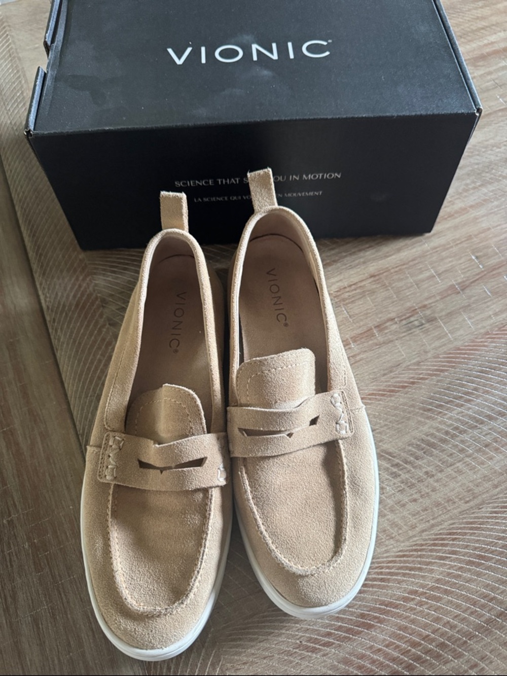 Vionic Tan Suede Slip-On Penny Loafers
